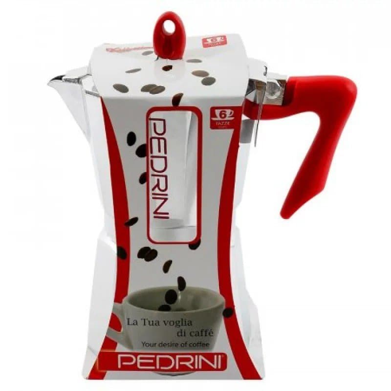 CAFETERA ALUMINIO ABRILLANTAD 6 TAZAS ROJA PEDRINI (P9084)